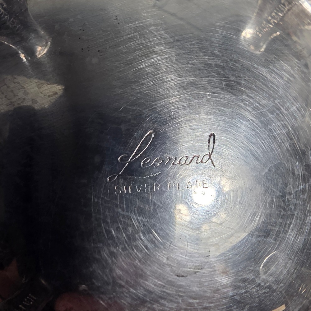 Leonard Silver Plated Tea Set 3pc Ornate Teapot Creamer and Etched Serving Tray - Picture 12 of 16